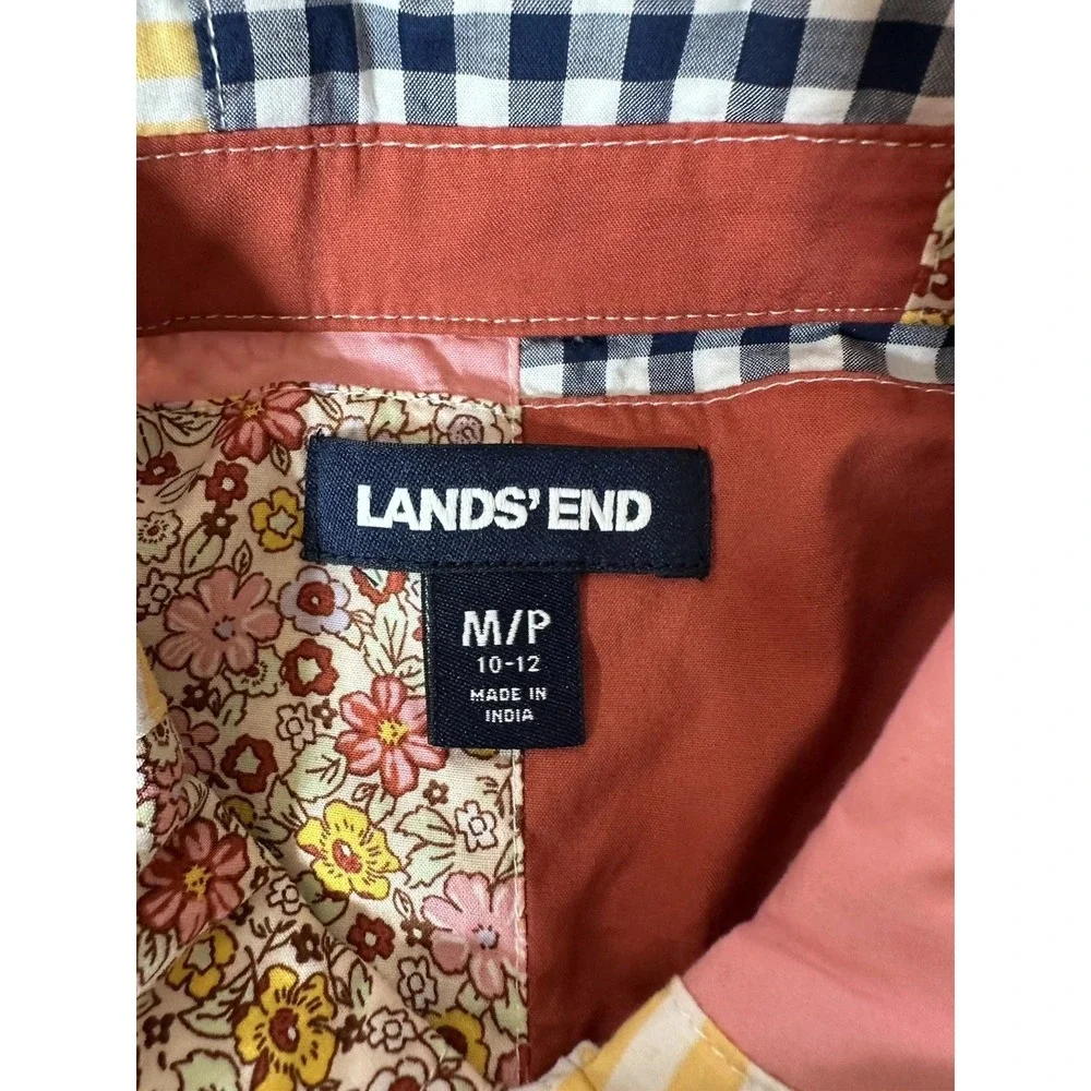 New Lands End Womens Petites MP 10-12 Patchwork‎ Shirt Dress Boho Western